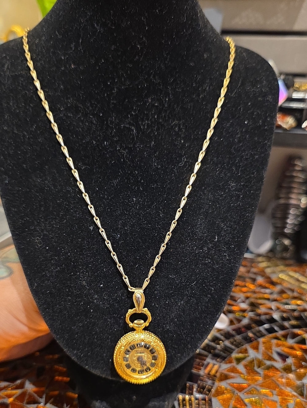 Gold-Tone Pocket Watch Pendant Necklace - Women Jewelry